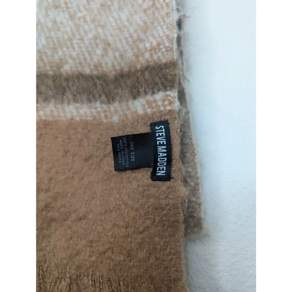 Steve Madden Unisex Brown Checkered Scarf OS Soft Cottagecore Winter Academia